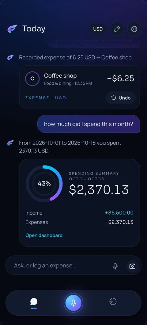 MyFinly answers “how much did I spend this month?” with a spending summary.